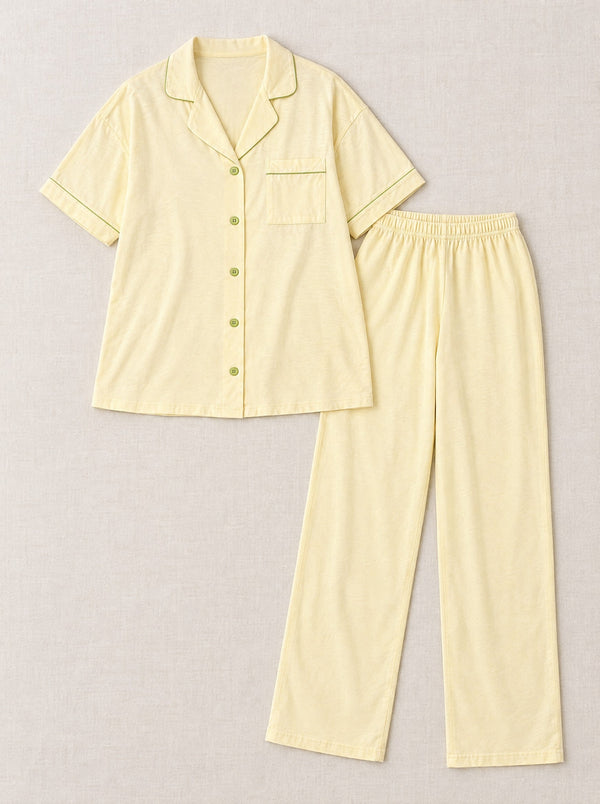 Modal-cotton pyjama set with short sleeves and long pants for women