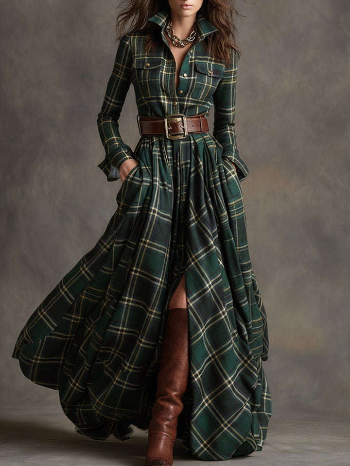 Button-up shirt dress with waist belt for women