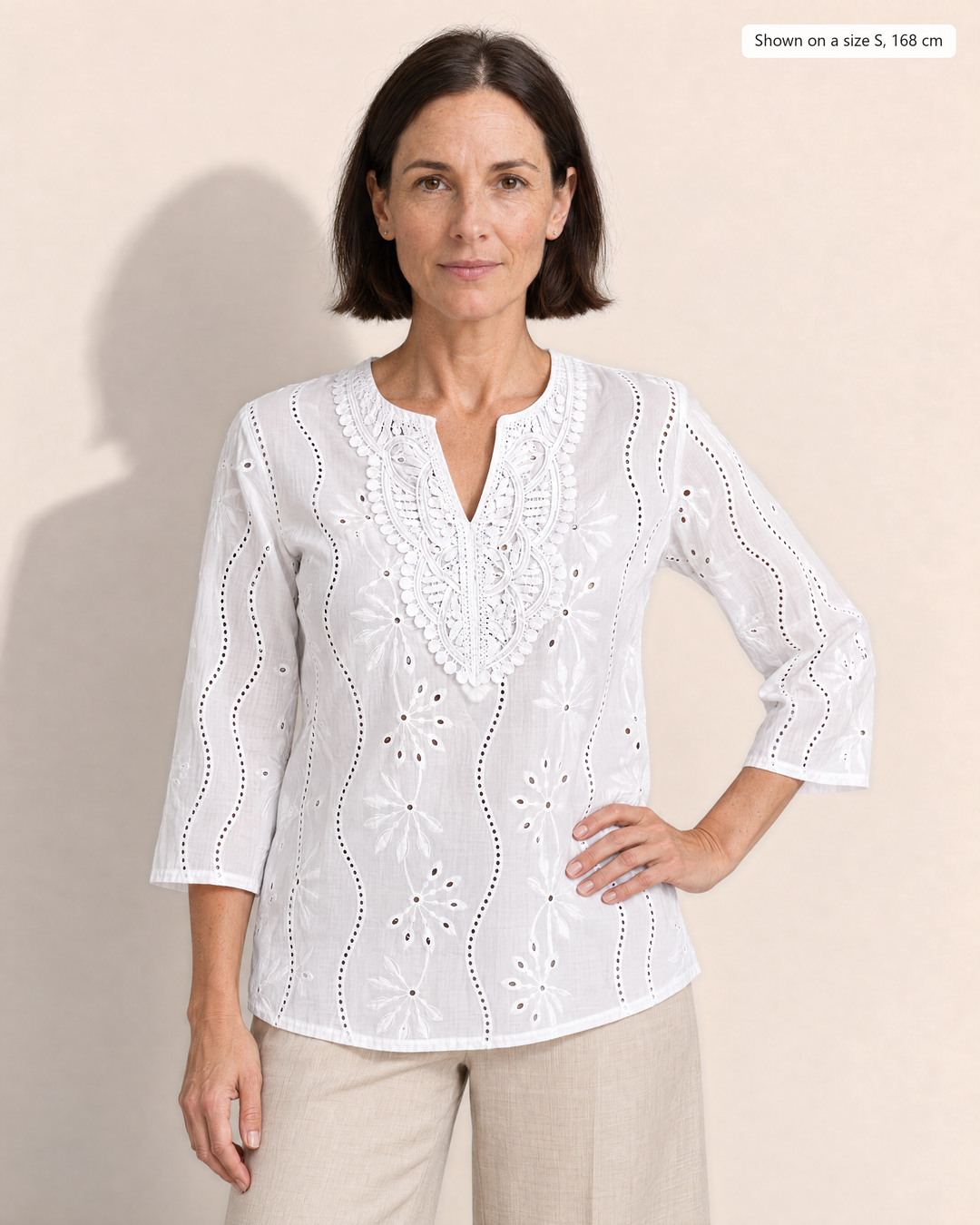 Eyelet embroidered blouse with split round neck for women