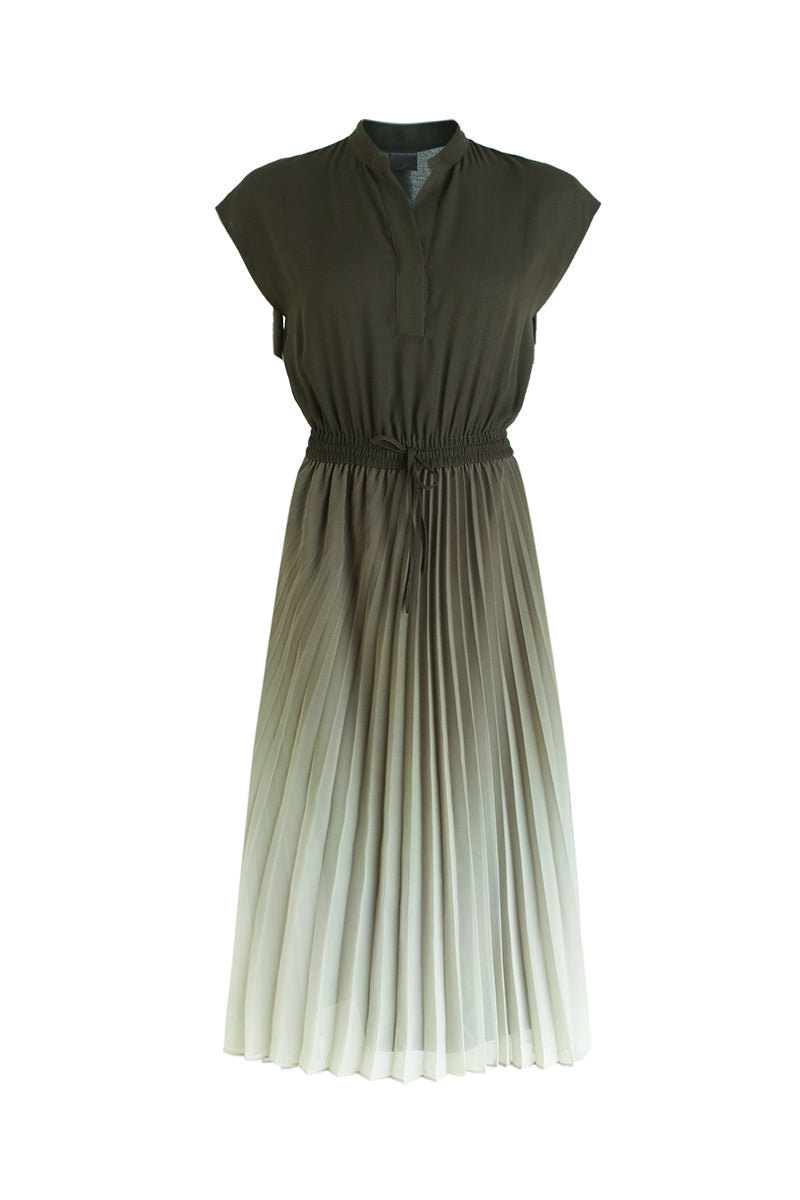 Ombre pleated midi dress with keyhole neck for women