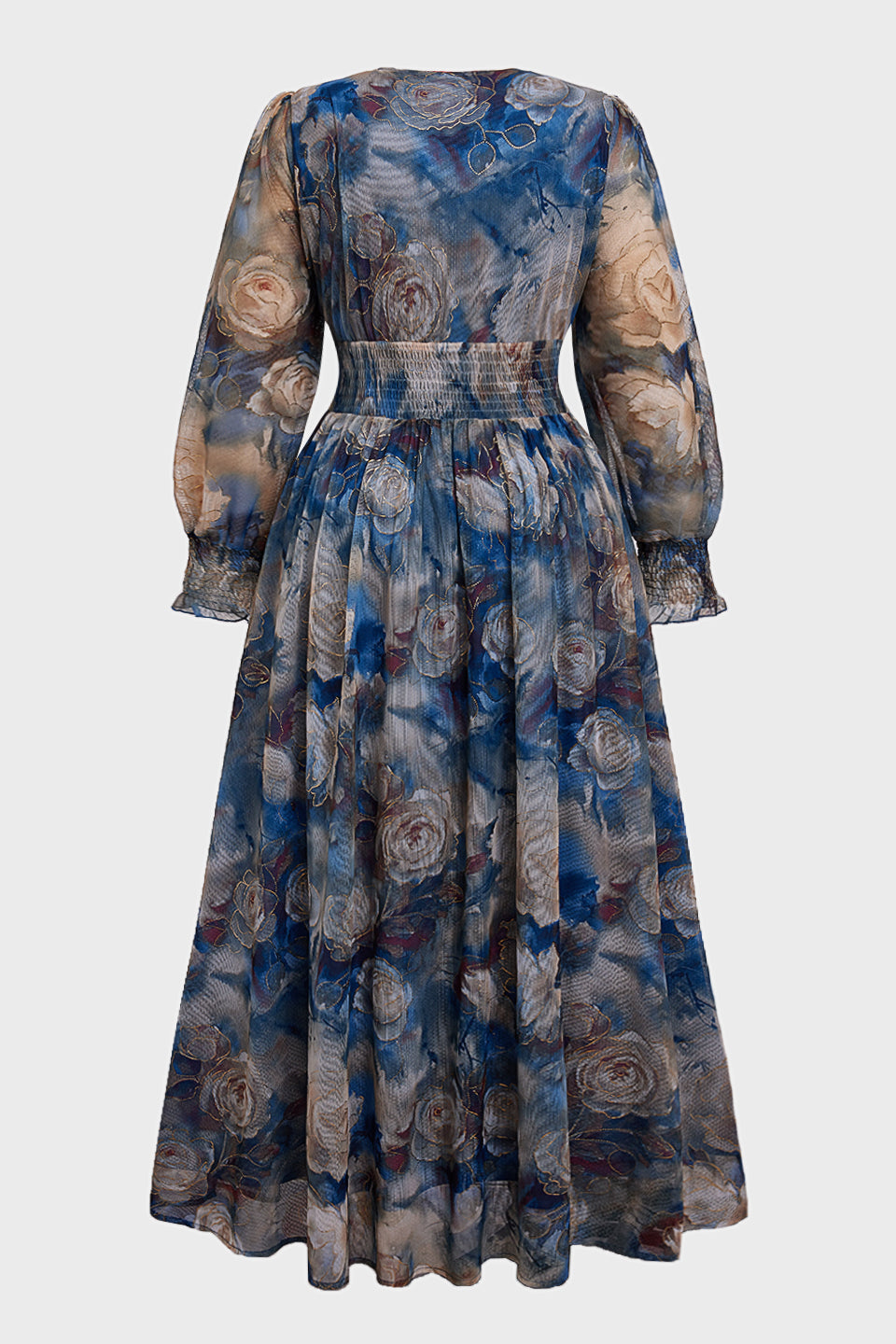 Plus size long sleeve maxi dress with floral waist for women