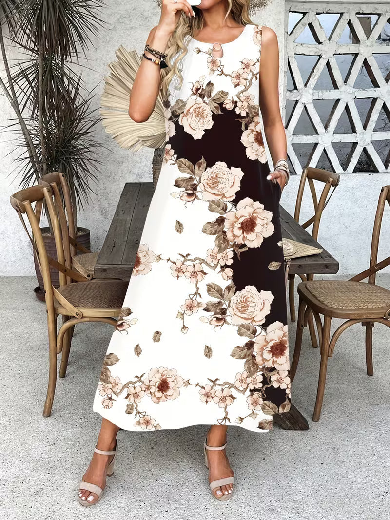 Floral print dress with pockets and relaxed fit for women