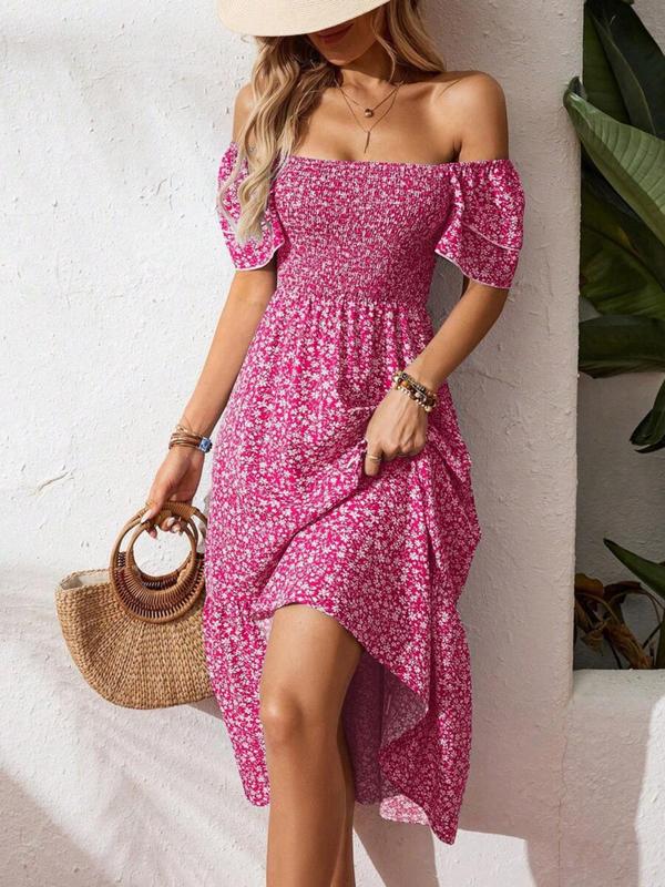 Square neck floral tiered midi dress for women