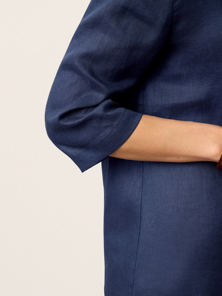 Linen pleat top with asymmetric collar for women