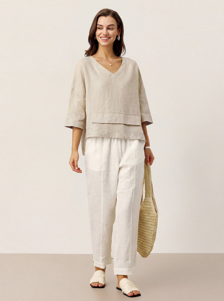 Linen layered overtop with drop shoulders for women