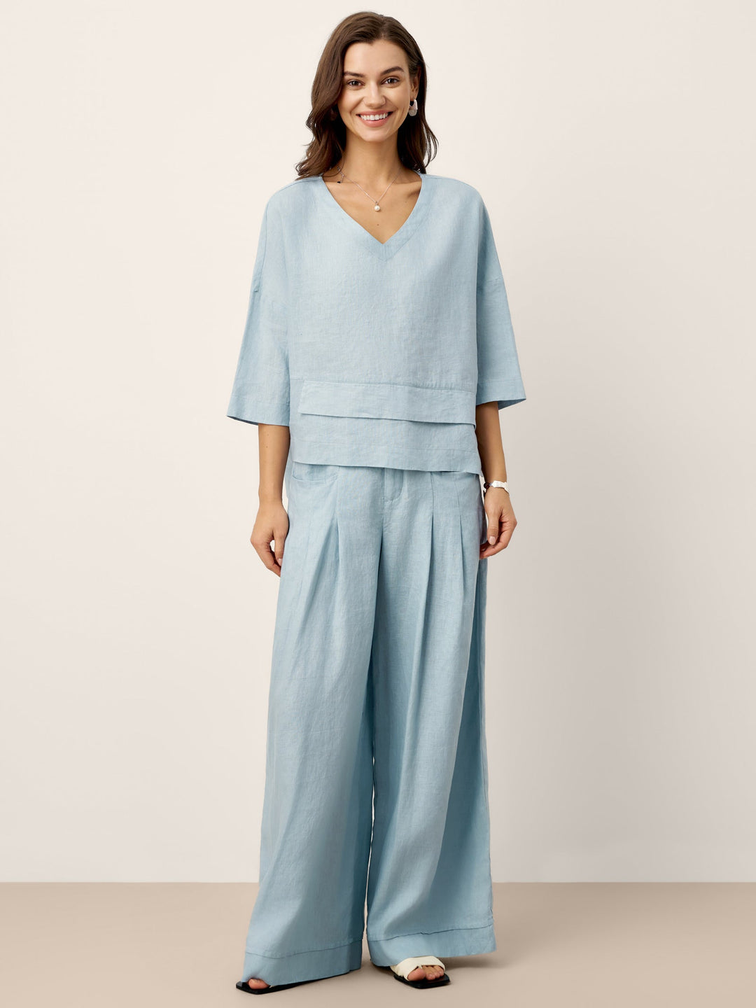 Linen layered overtop with drop shoulders for women