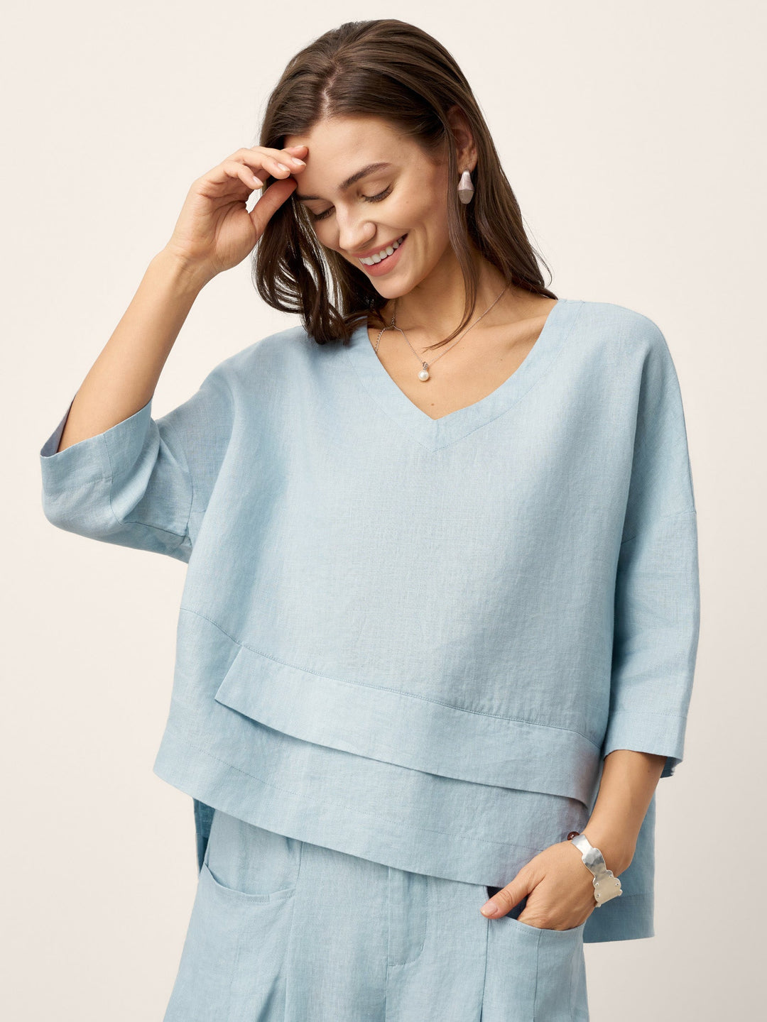 Linen layered overtop with drop shoulders for women