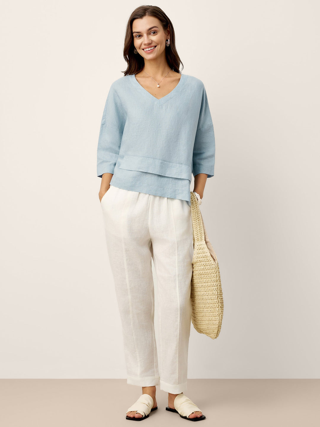 Linen layered overtop with drop shoulders for women