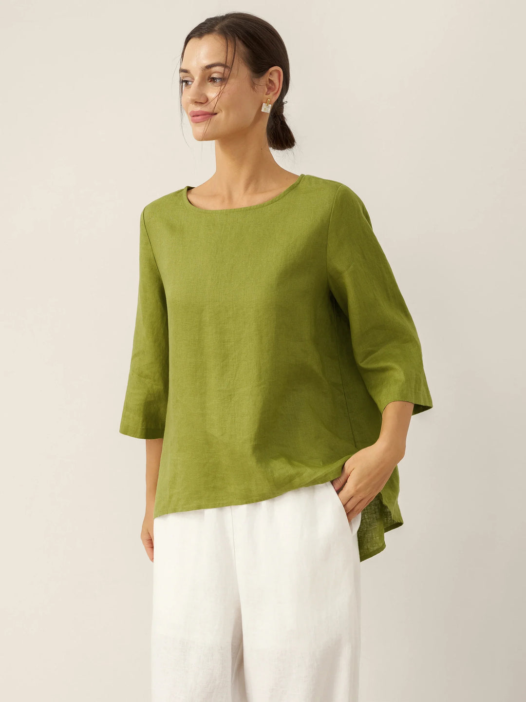 Linen tunic top with asymmetric hem for women
