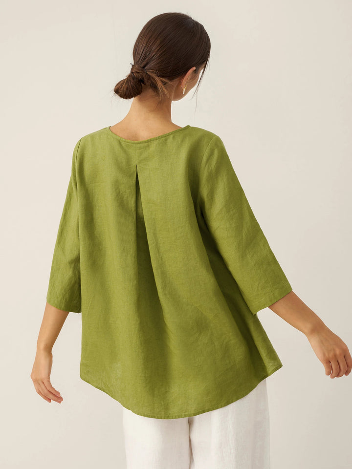 Linen tunic top with asymmetric hem for women