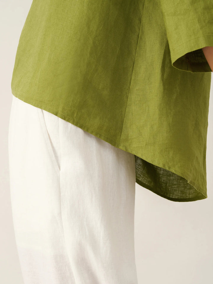 Linen tunic top with asymmetric hem for women