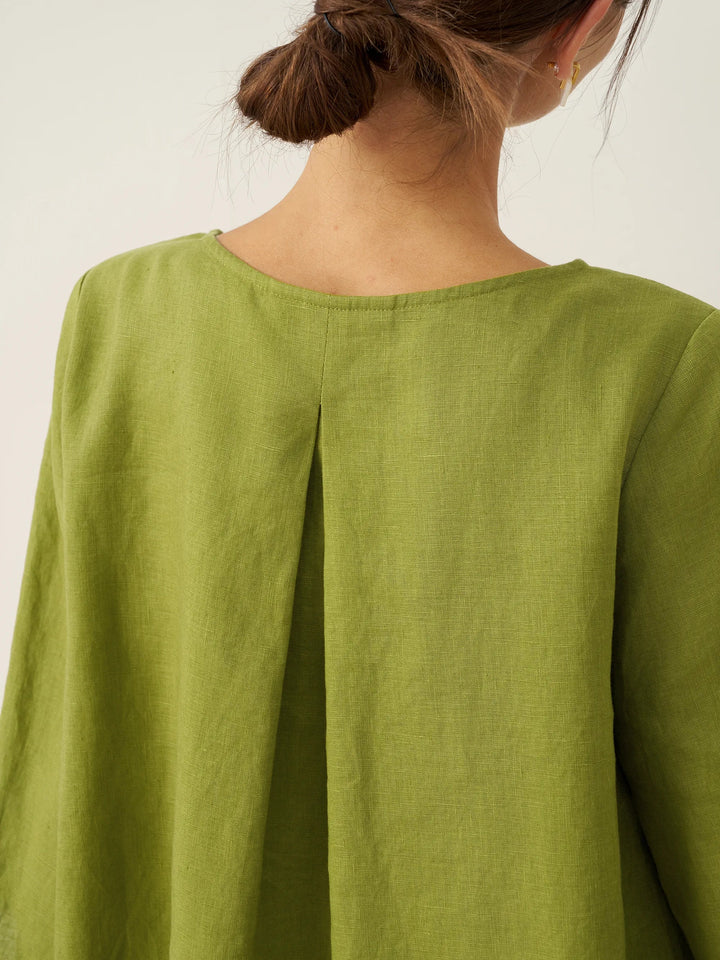 Linen tunic top with asymmetric hem for women