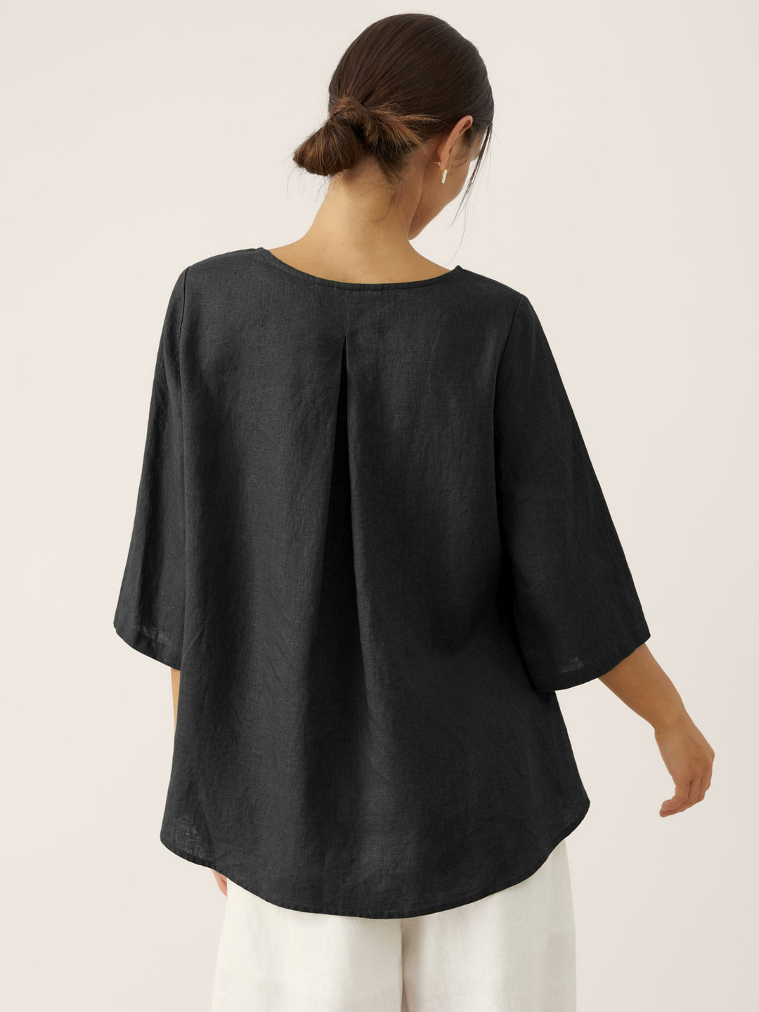 Linen tunic top with asymmetric hem for women