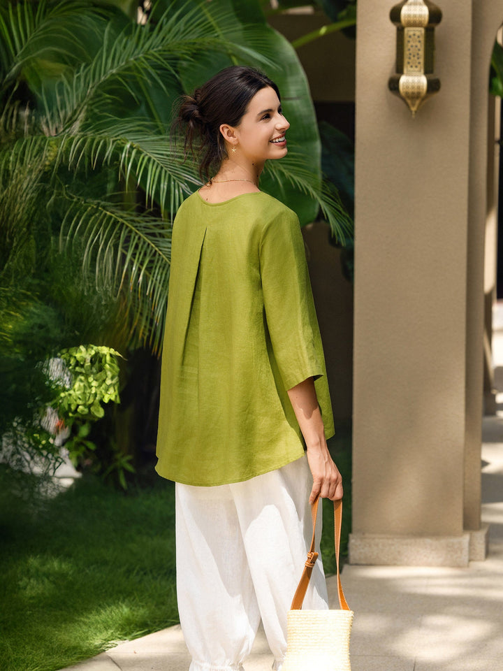 Linen tunic top with asymmetric hem for women