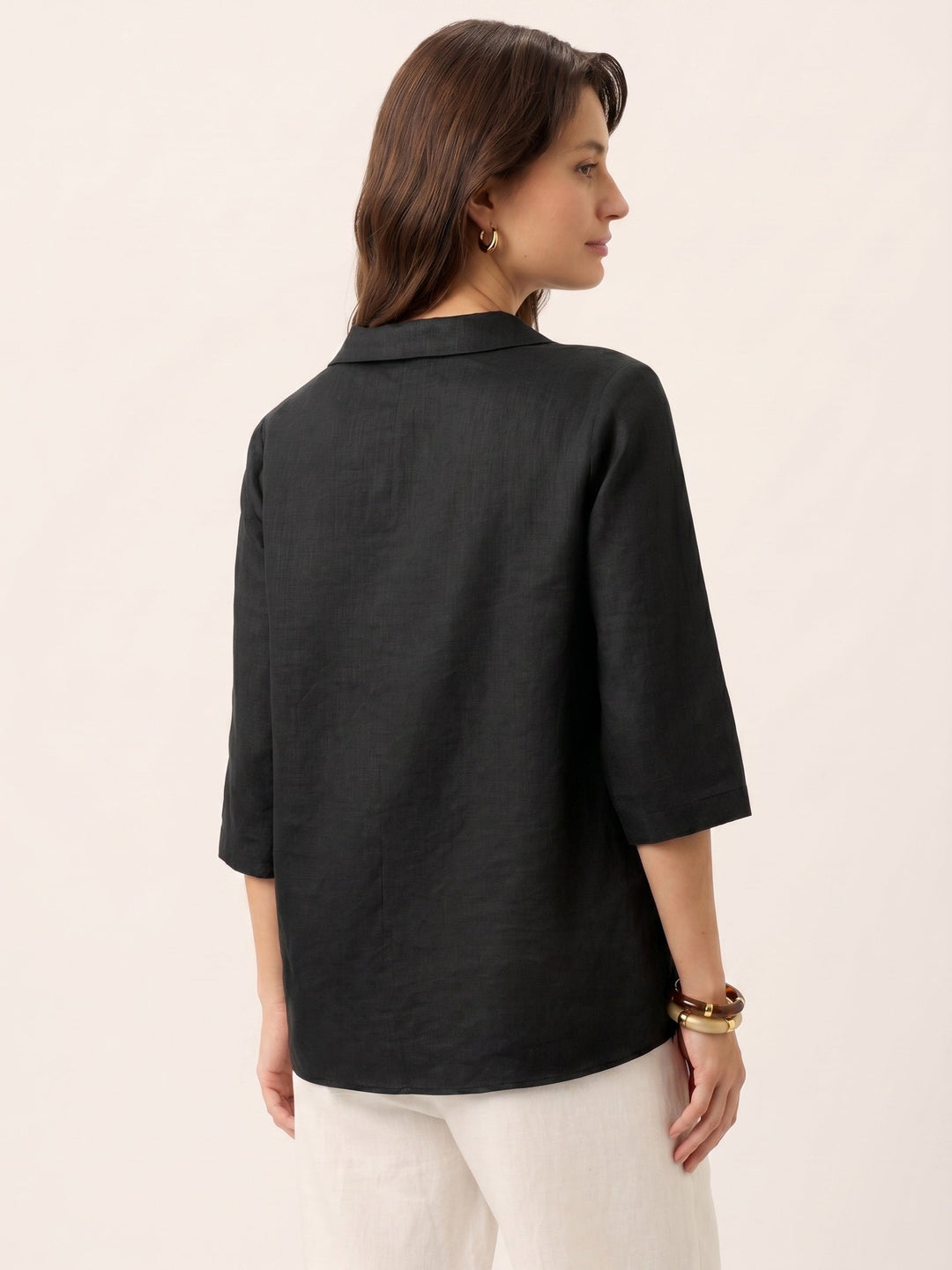 Linen pleat top with asymmetric collar for women