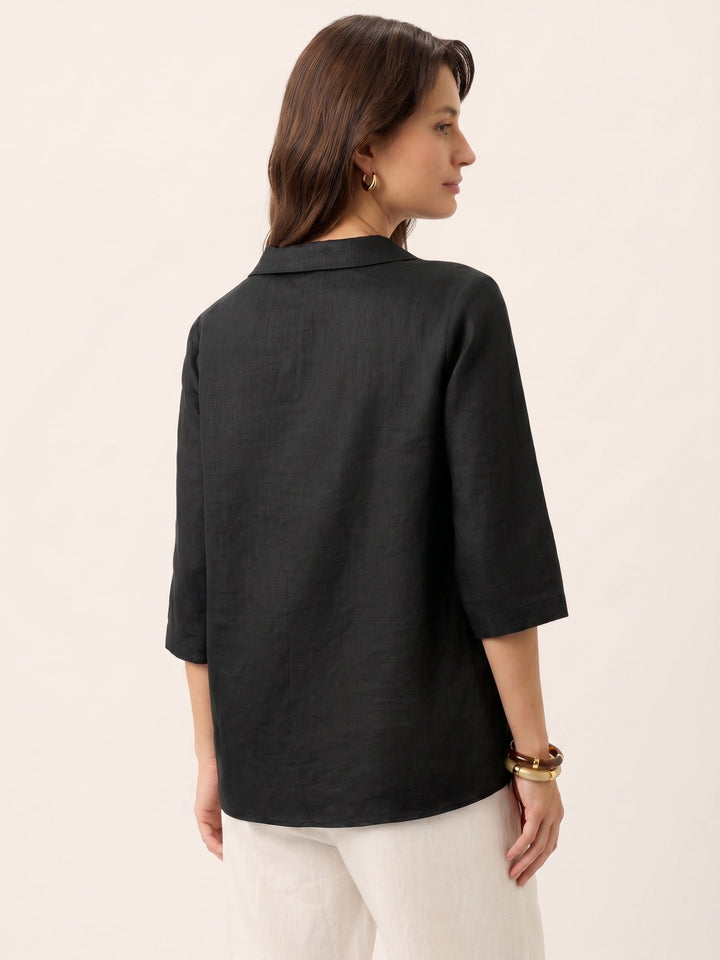 Linen pleat top with asymmetric collar for women
