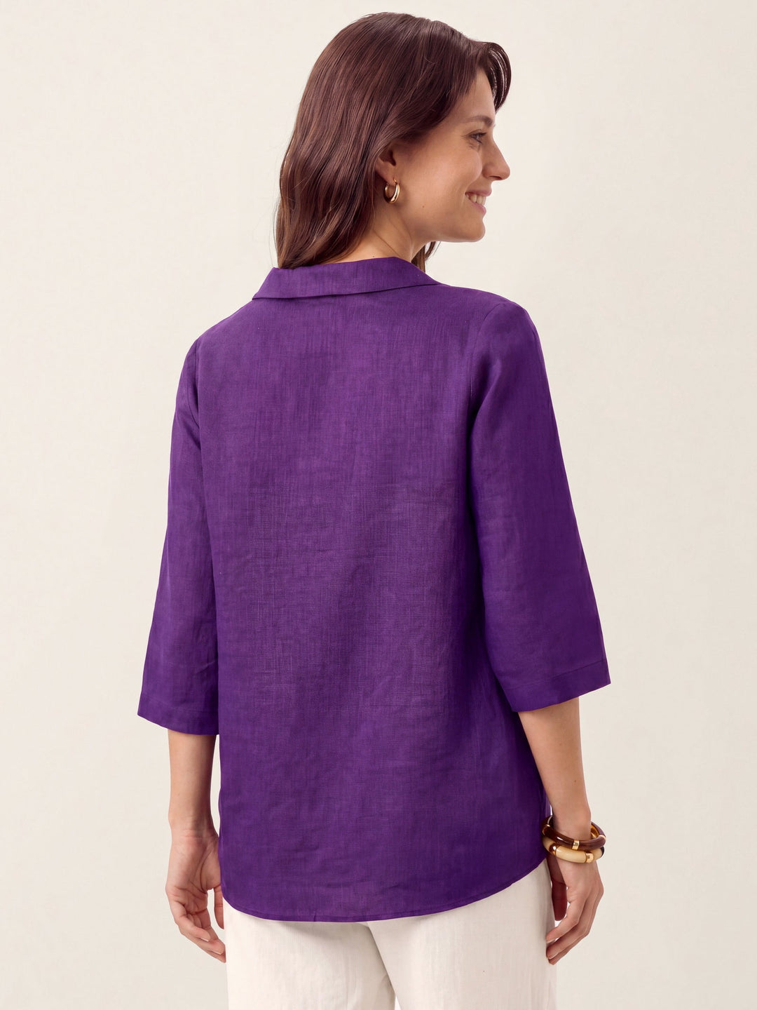 Linen pleat top with asymmetric collar for women