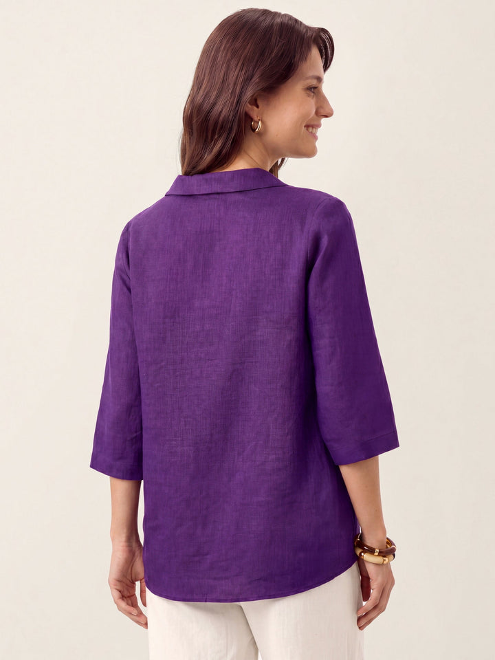 Linen pleat top with asymmetric collar for women