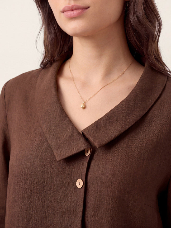 Linen pleat top with asymmetric collar for women