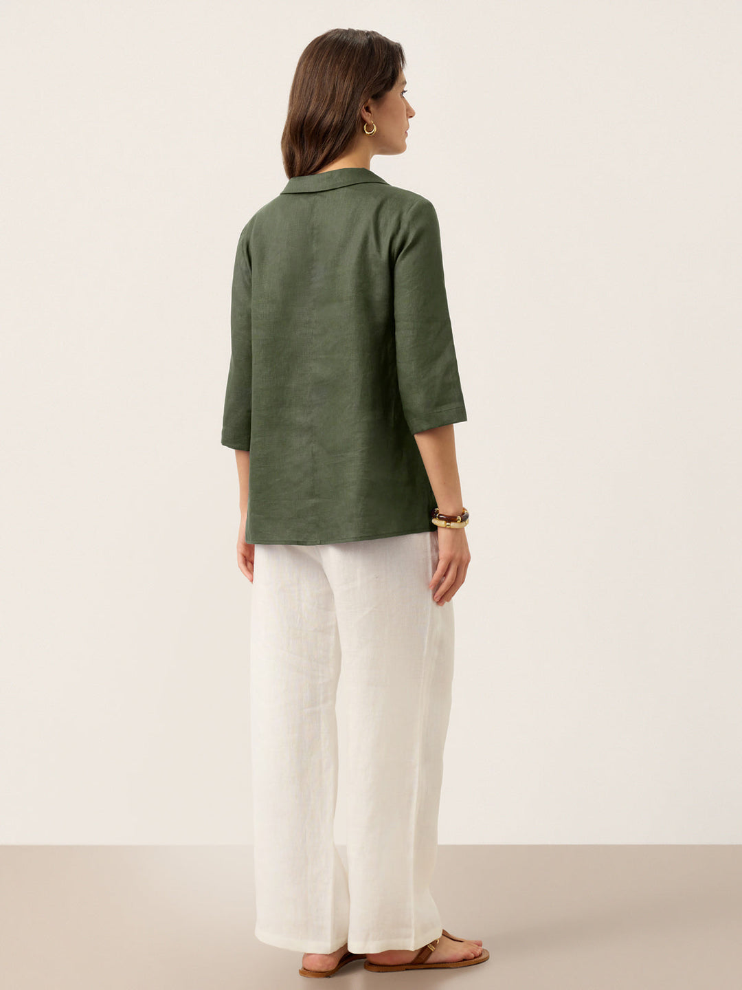 Linen pleat top with asymmetric collar for women