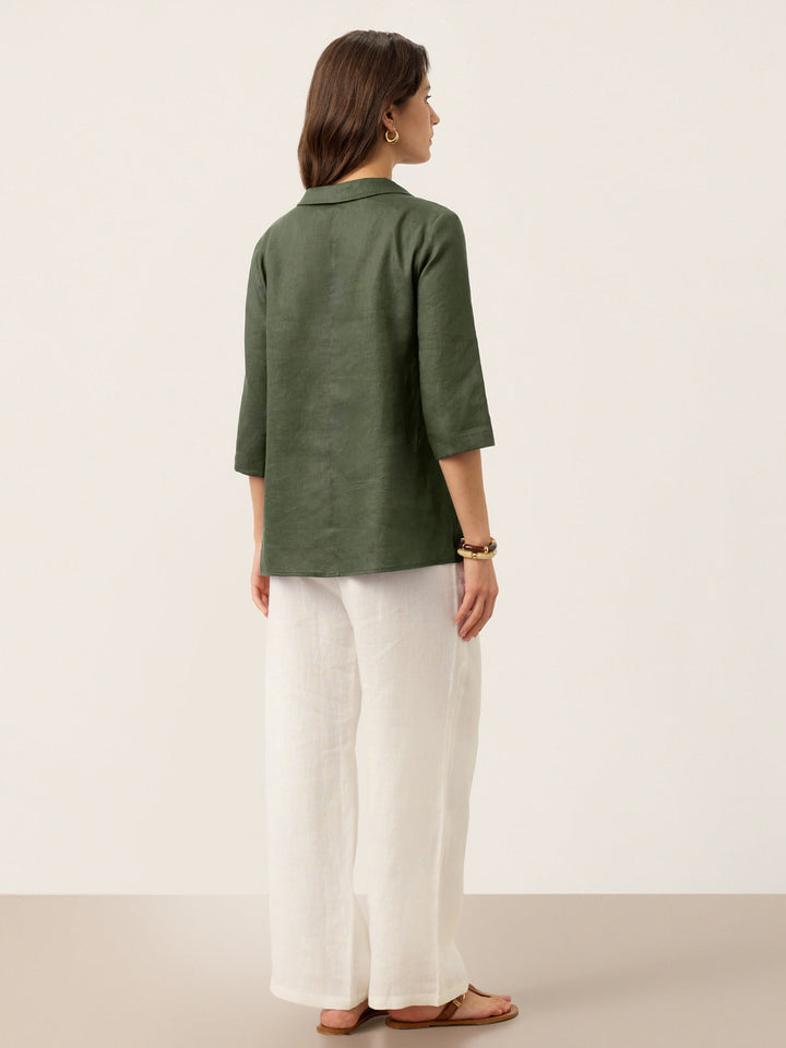 Linen pleat top with asymmetric collar for women