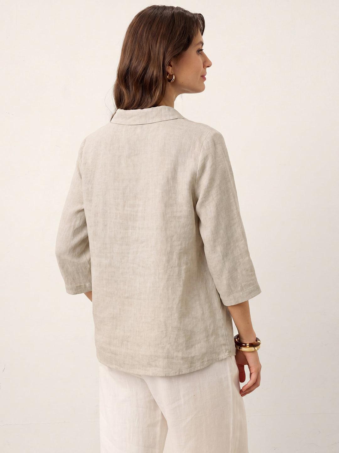 Linen pleat top with asymmetric collar for women