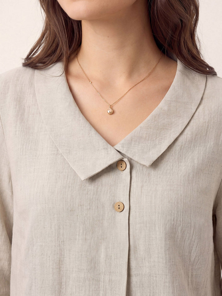 Linen pleat top with asymmetric collar for women