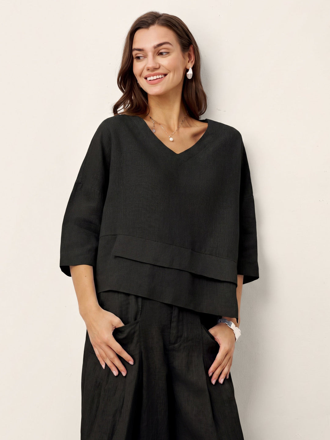 Linen layered overtop with drop shoulders for women