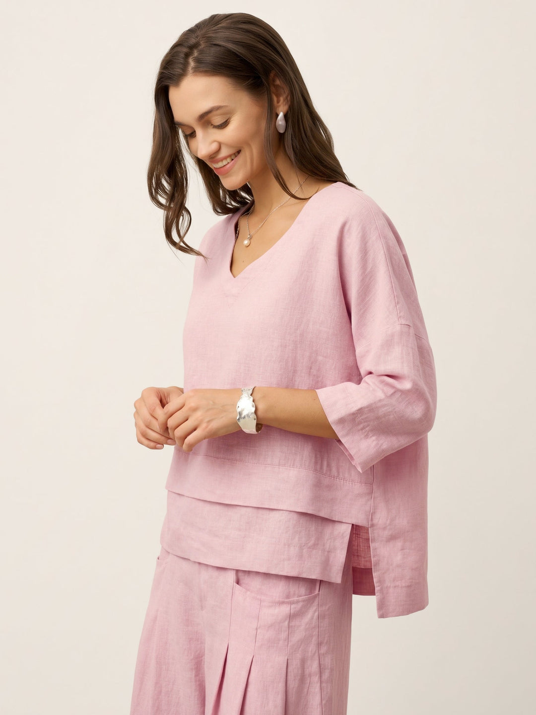 Linen layered overtop with drop shoulders for women