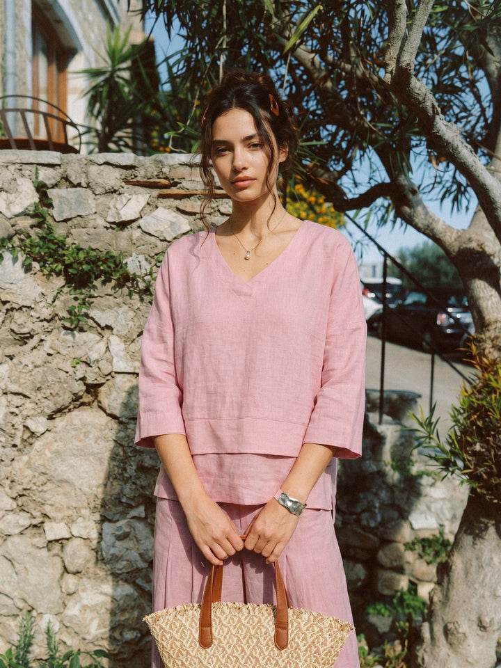 Linen layered overtop with drop shoulders for women