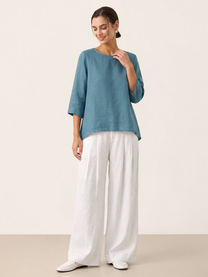 Linen tunic top with asymmetric hem for women