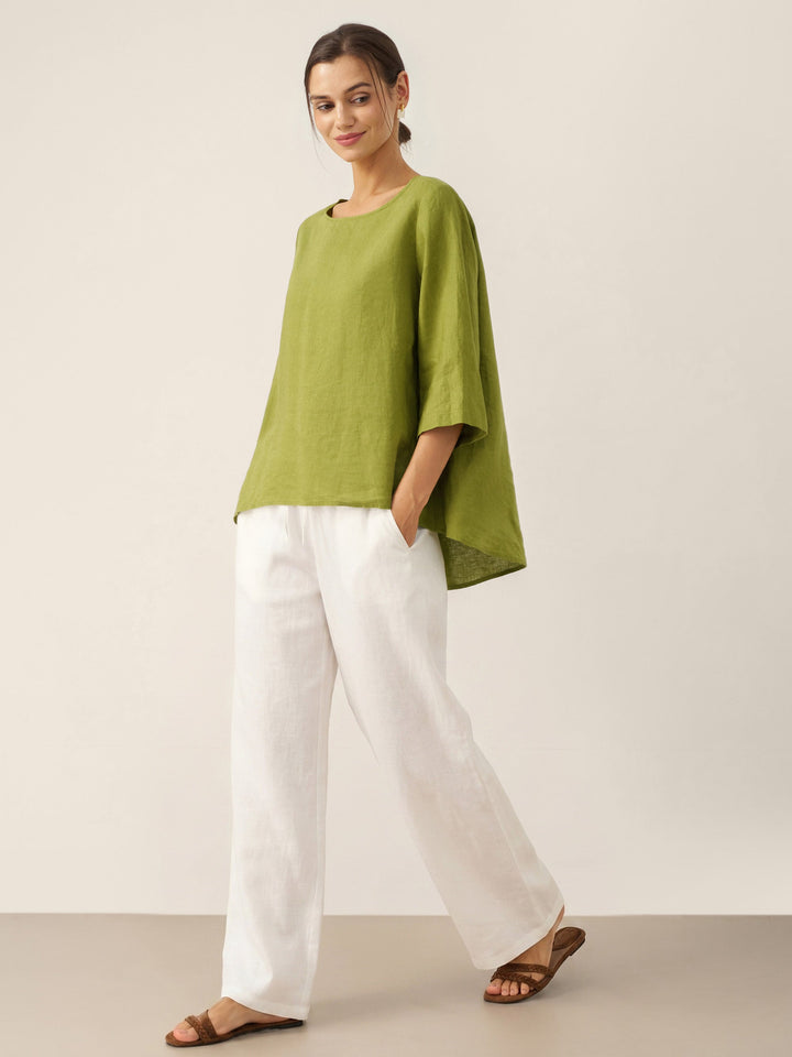 Linen tunic top with asymmetric hem for women