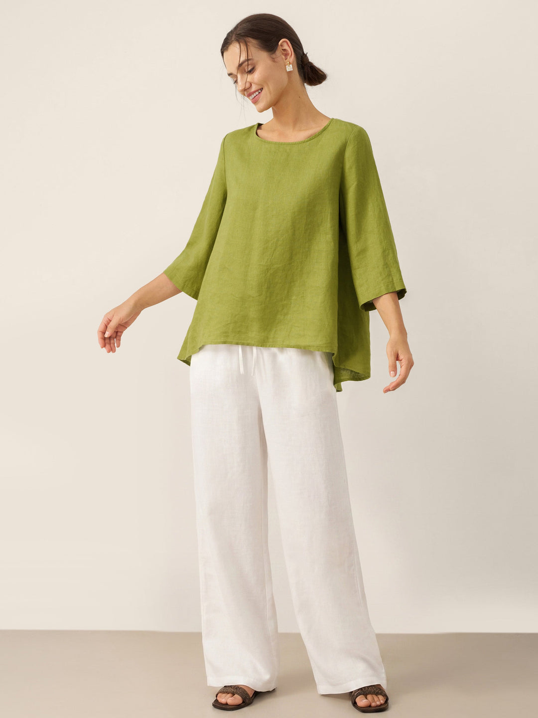 Linen tunic top with asymmetric hem for women