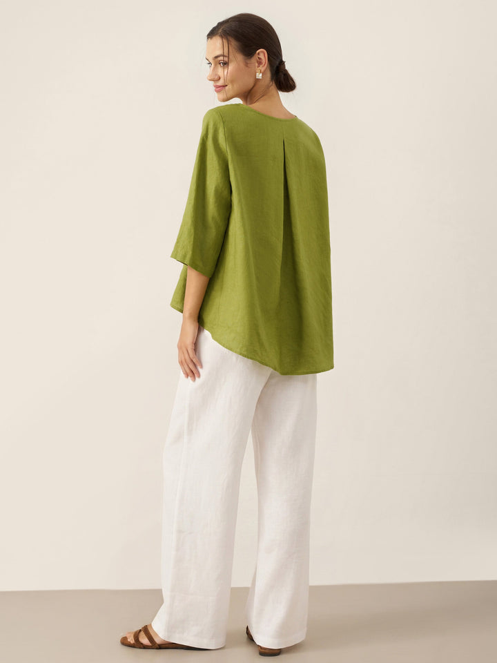 Linen tunic top with asymmetric hem for women