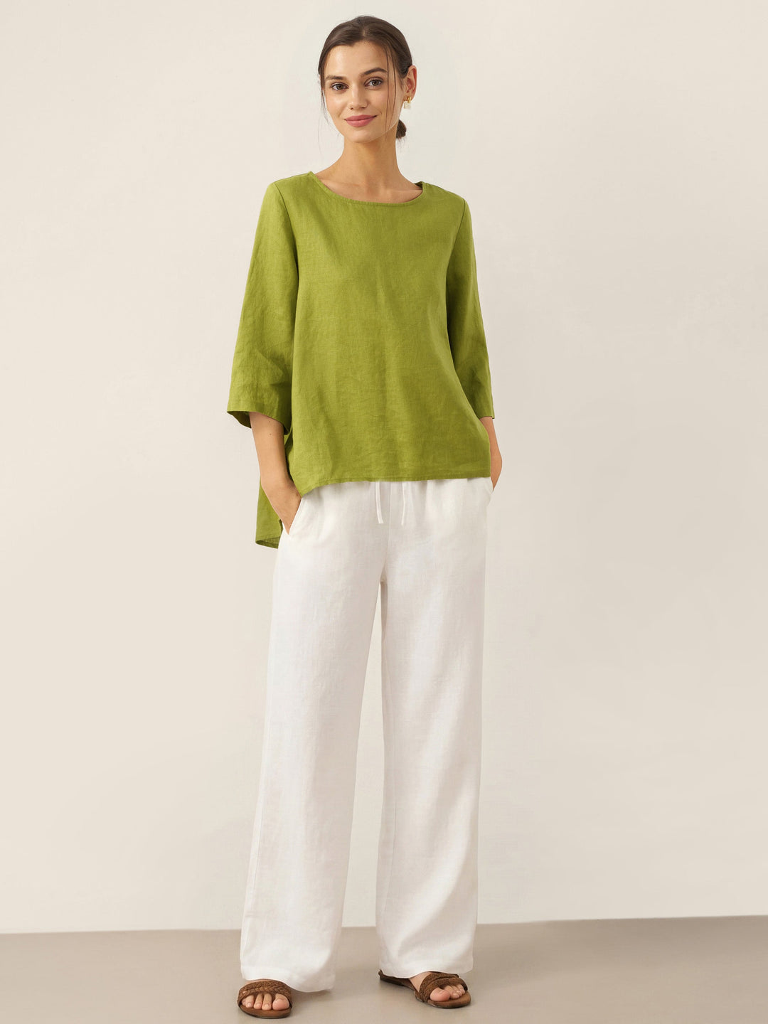 Linen tunic top with asymmetric hem for women