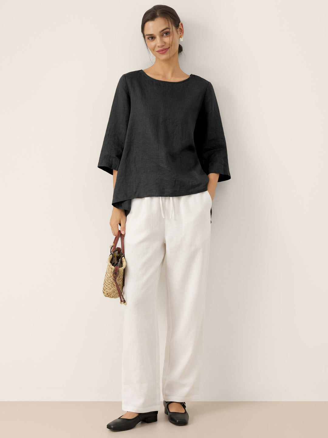 Linen tunic top with asymmetric hem for women
