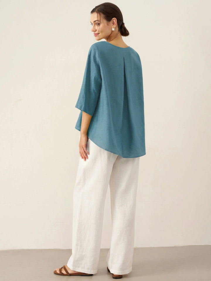 Linen tunic top with asymmetric hem for women