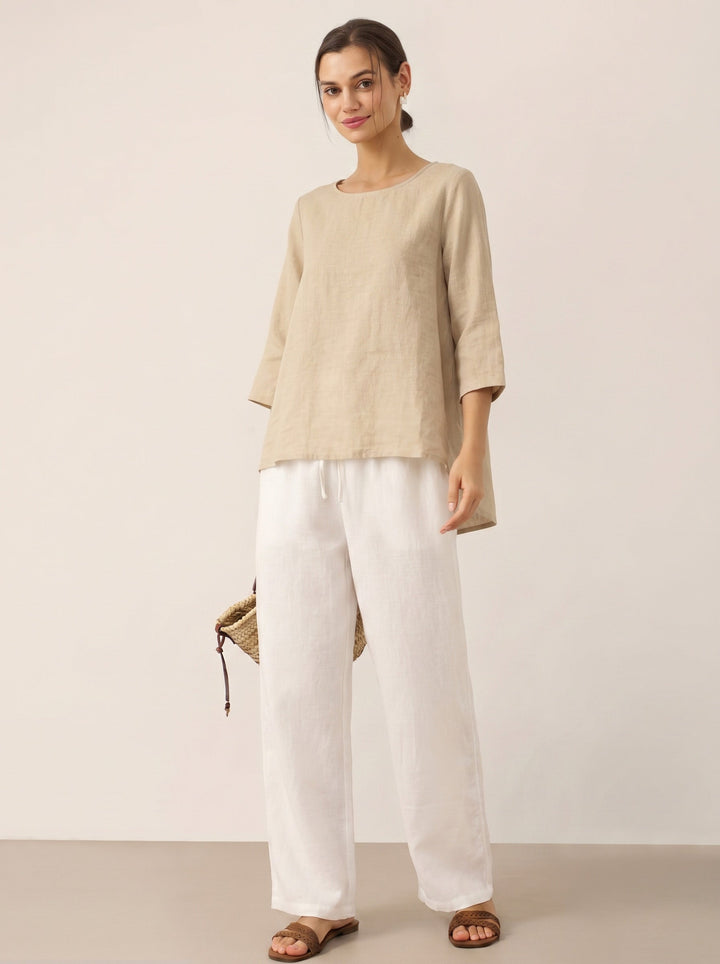 Linen tunic top with asymmetric hem for women