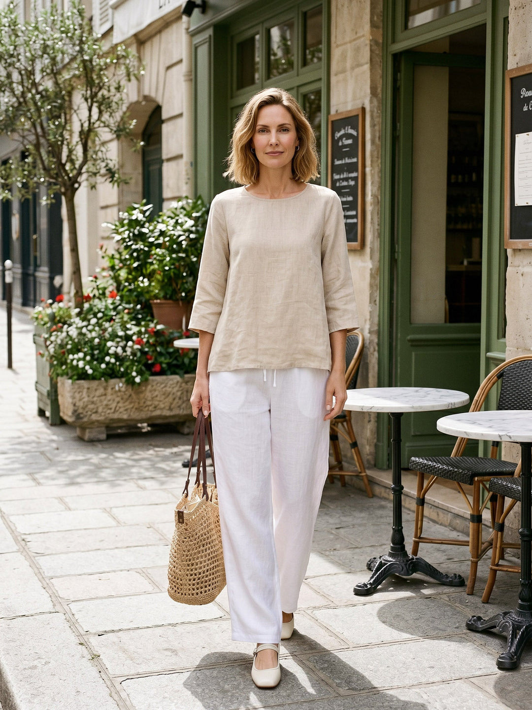 Linen tunic top with asymmetric hem for women