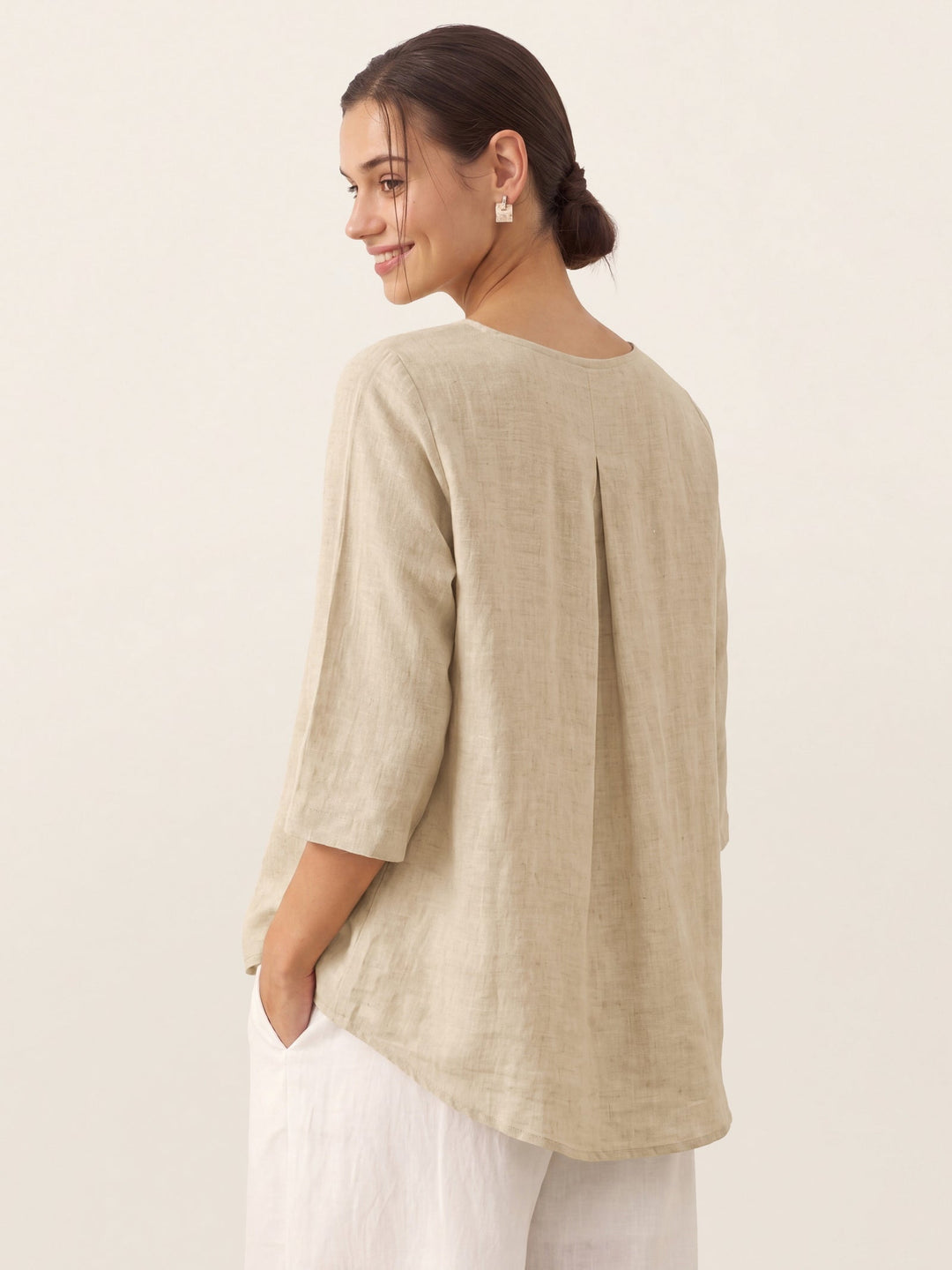 Linen tunic top with asymmetric hem for women