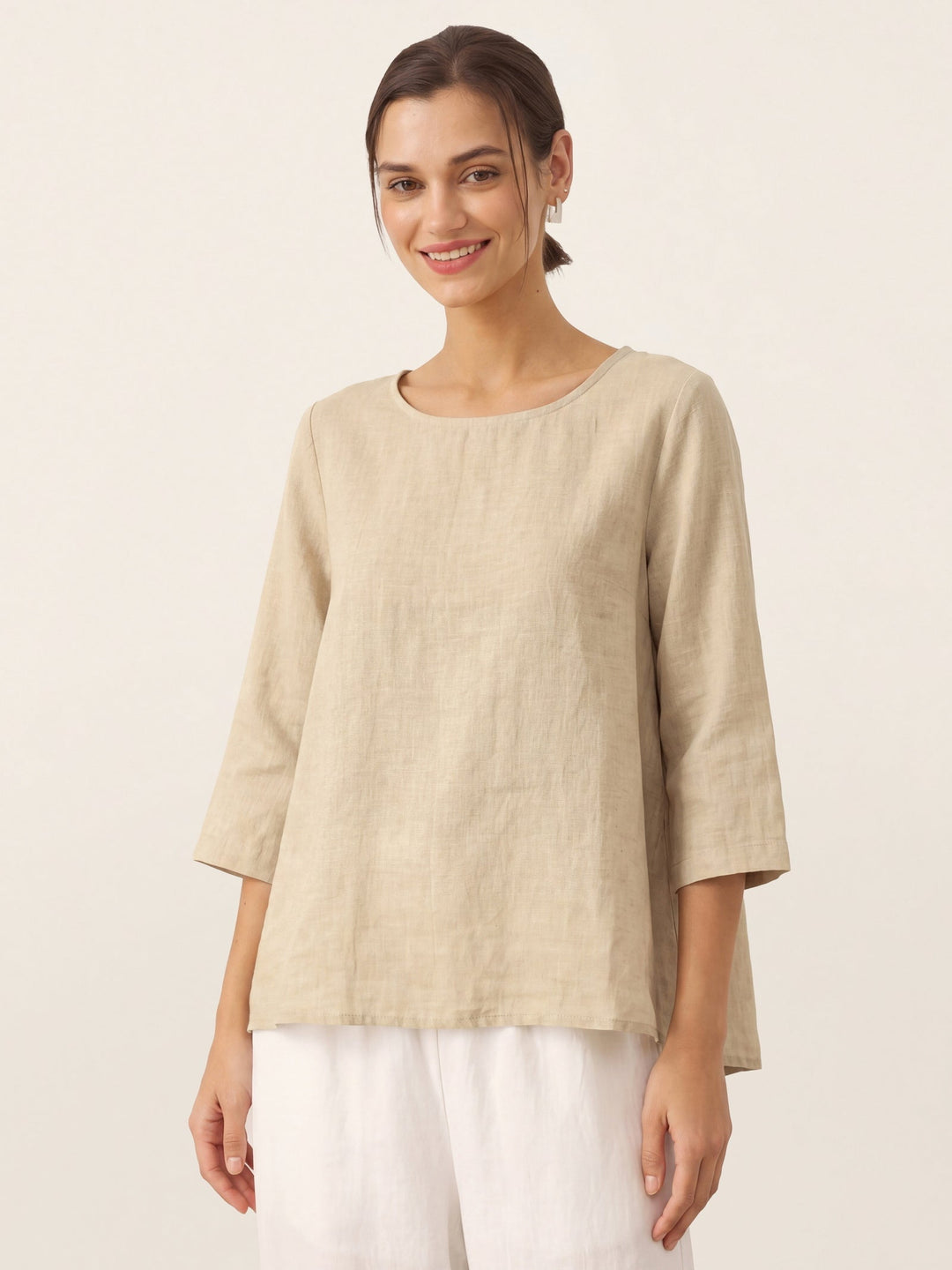 Linen tunic top with asymmetric hem for women
