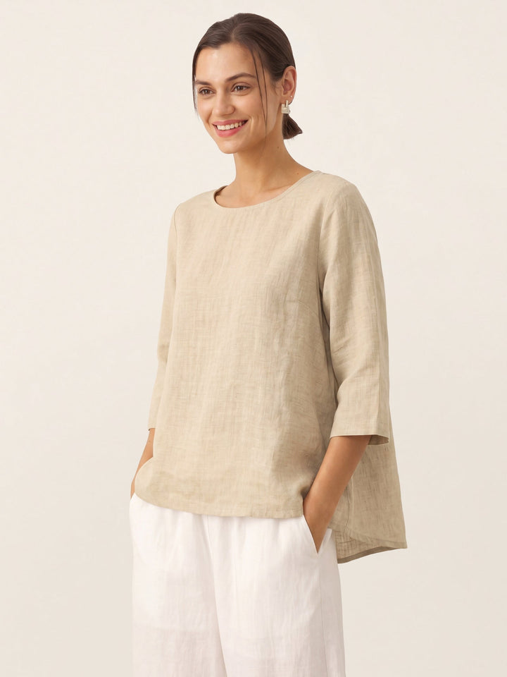 Linen tunic top with asymmetric hem for women