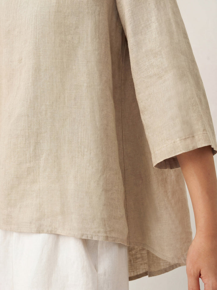Linen tunic top with asymmetric hem for women