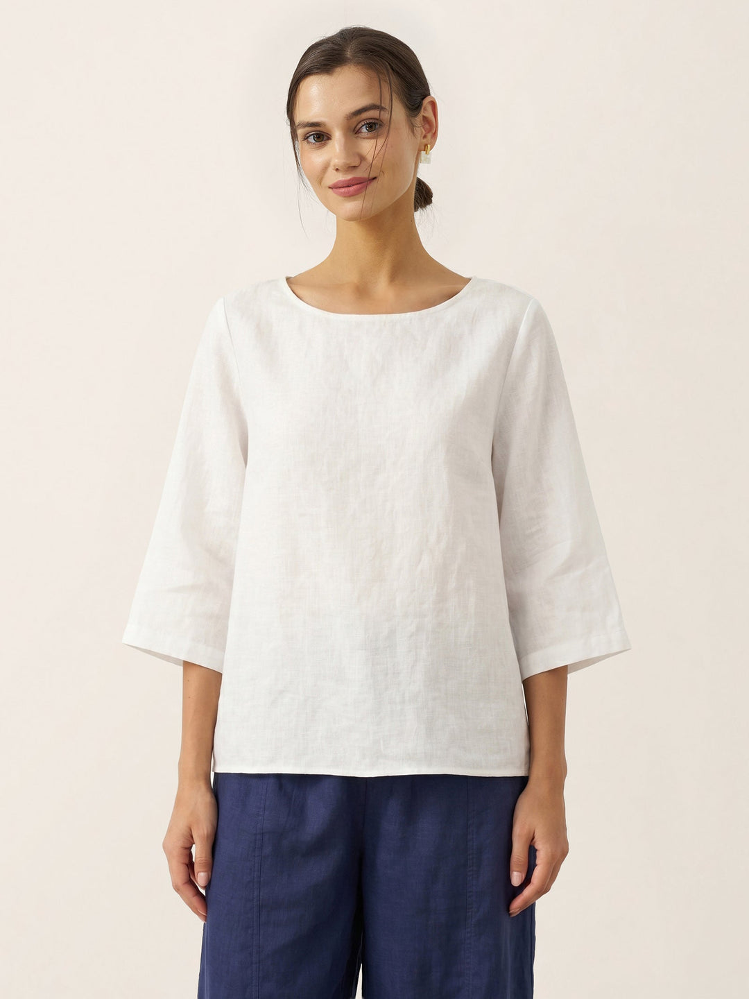 Linen tunic top with asymmetric hem for women