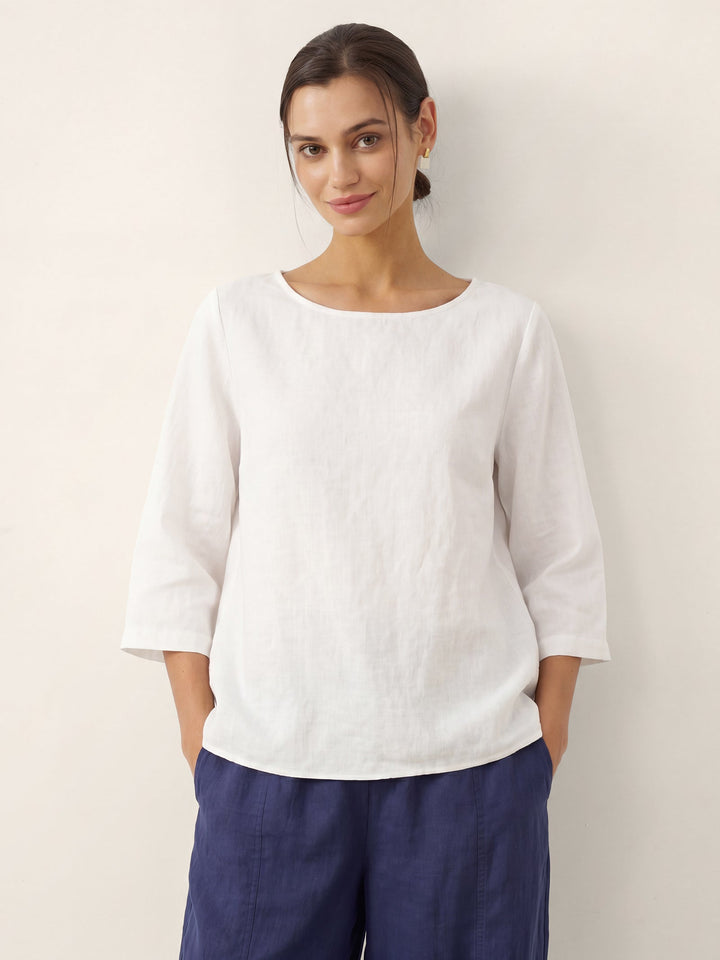 Linen tunic top with asymmetric hem for women