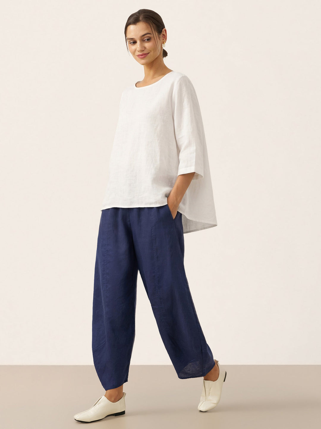 Linen tunic top with asymmetric hem for women