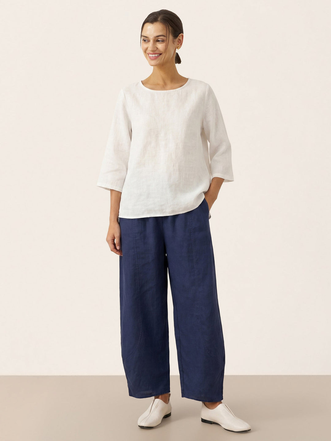 Linen tunic top with asymmetric hem for women