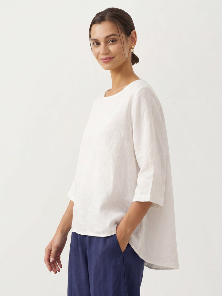 Linen tunic top with asymmetric hem for women