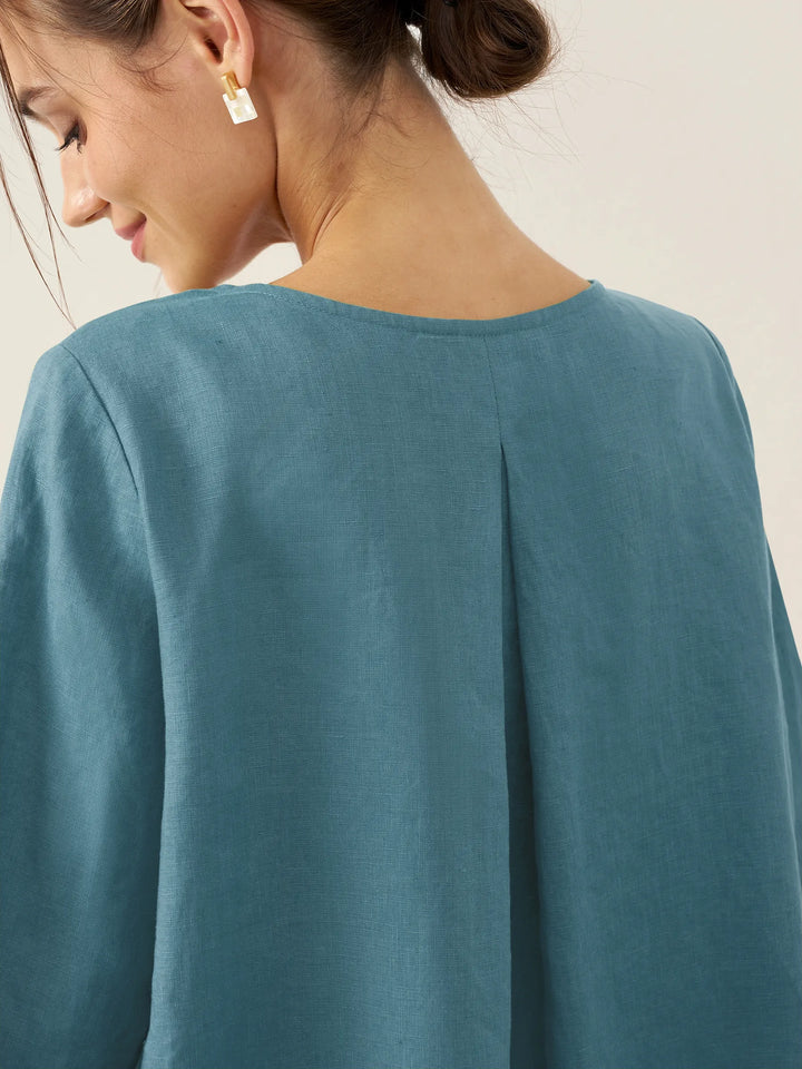 Linen tunic top with asymmetric hem for women