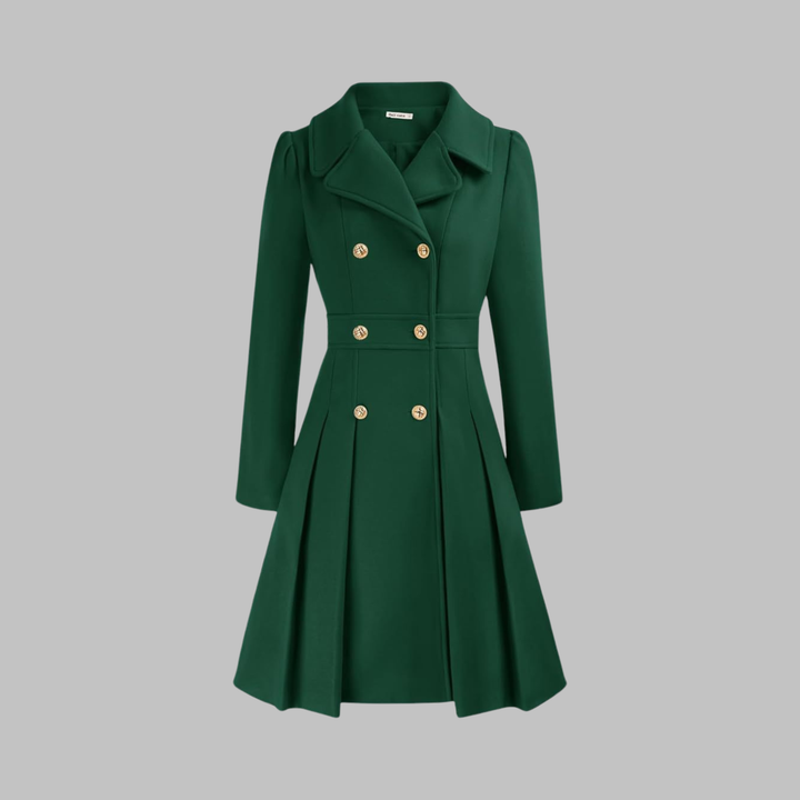 Double-Button Long-Sleeve Coat for Women